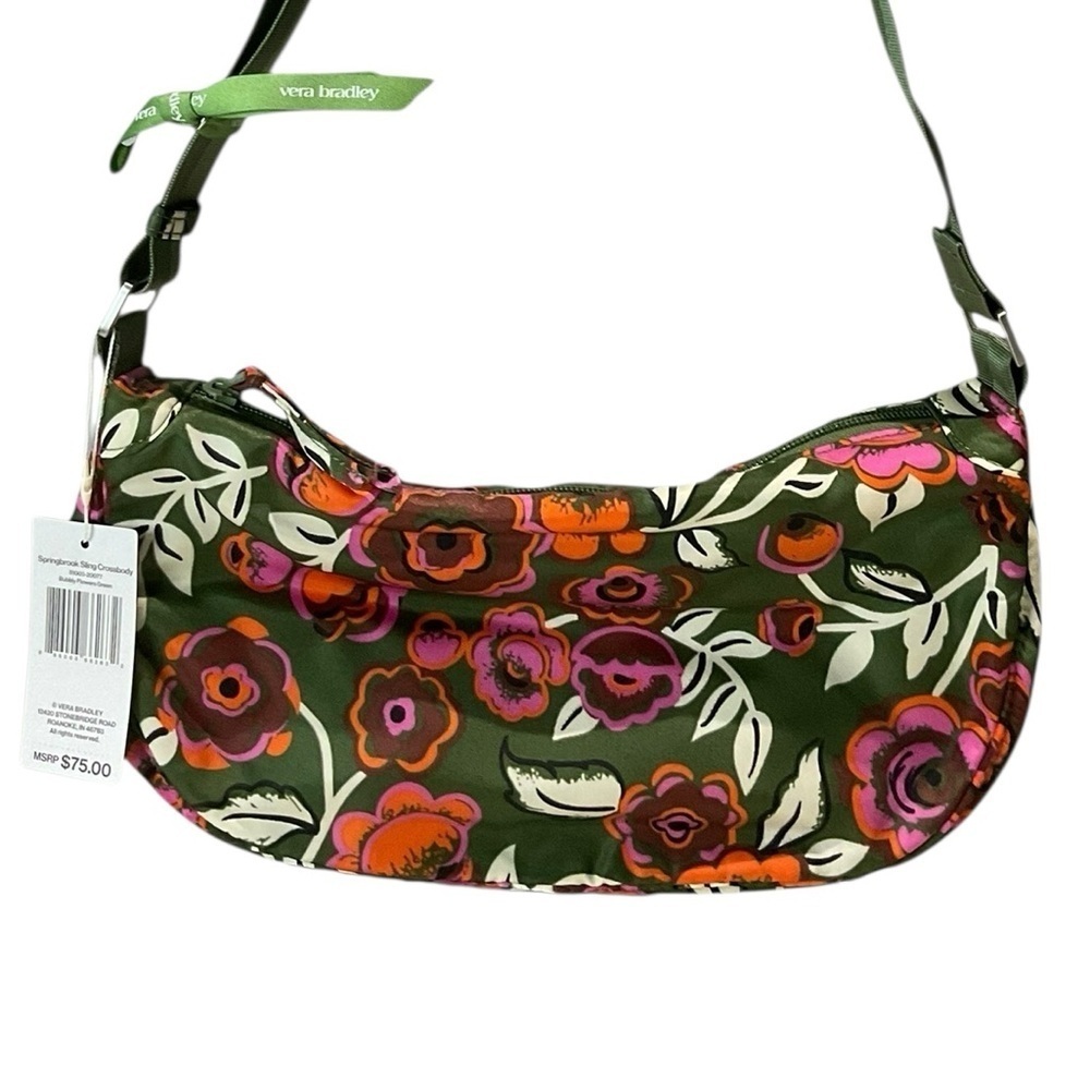 Vera Bradley Springbrook SlingCrossbody Floral Bag in Bubbly Flowers Green